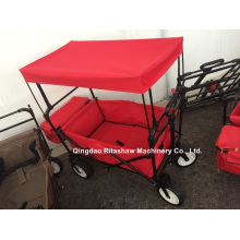 Vagão acessível de cor vermelha com tenda